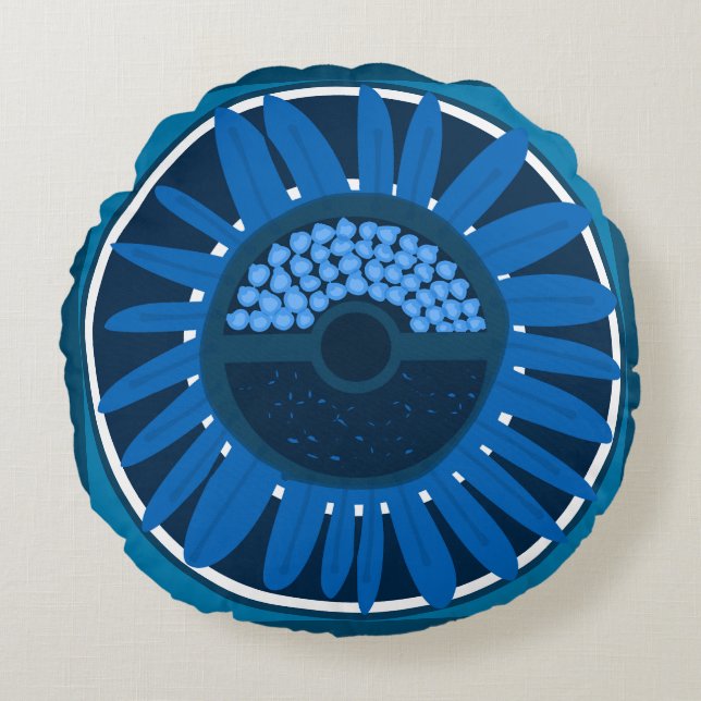 Almofada Redonda Mazipoodles Sunflower Sunshine: Azul 2 (Frente)