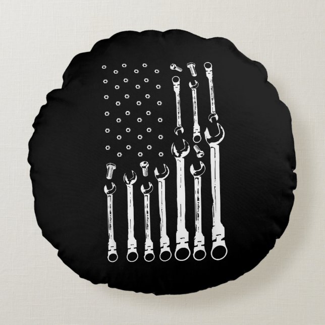 Almofada Redonda Mecânico do carro de bandeira Patriótica Americano (Frente)