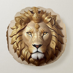 Almofada Redonda Medaillon do Leão Dourado Com Coroa