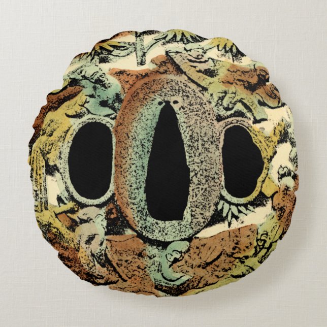 Almofada Redonda Medalhão Gilded Asiático pelo Vision Studio (Frente)