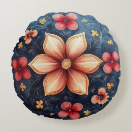 Almofada Redonda Medalhão Petal ouro - Travesseiro decorativo Flora