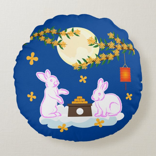 Almofada Redonda Médio Festival de outono Coelho da Lua Bolo Osmant (Frente)