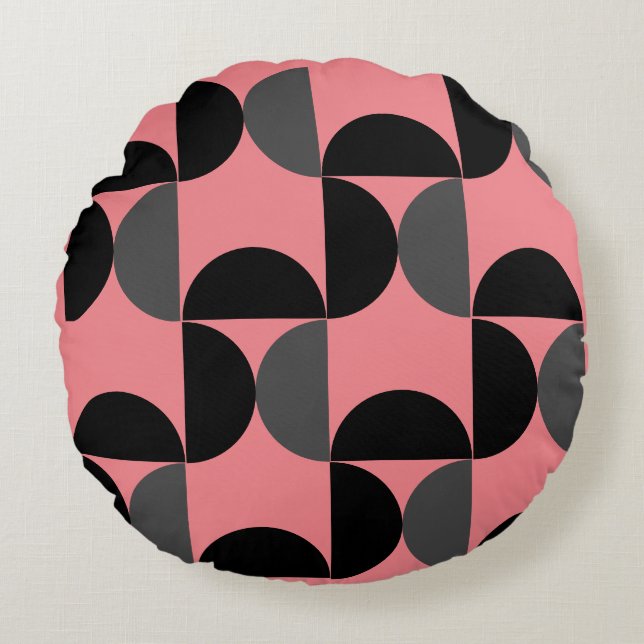 Almofada Redonda Médio Século moderno cor-de-rosa preto e cinza (Frente)