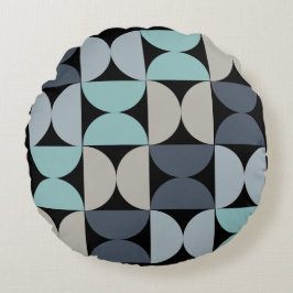 Almofada Redonda Médio século Verde azul moderno e cinzas