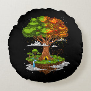 Almofada Redonda Meditação De Árvore De Vida Zen