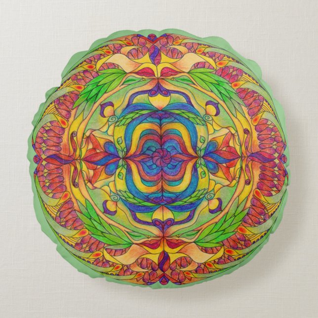 Almofada Redonda Meditação Mandala - Cushion Travesseiro - Sage (Frente)