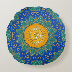Almofada Redonda Meditação OM - Teto Azul Real Sun Oriental
