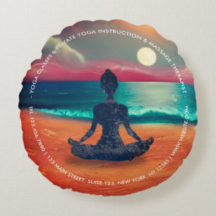 Almofada Redonda Meditação pacífica de ioga em lua, Sky Ocean Beach
