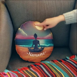 Almofada Redonda Meditação pacífica de ioga em lua, Sky Ocean Beach