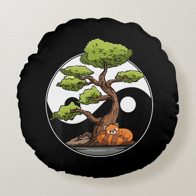 Almofada Redonda Meditação Zen Espiritual Yin Yang Bonsai Tao (Frente)