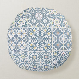Almofada Redonda Mediterranean Tiles, Moroccan, Majolica, Azulejo