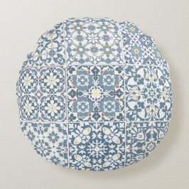 Almofada Redonda Mediterranean Tiles, Moroccan, Majolica, Azulejo
