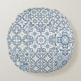 Almofada Redonda Mediterranean Tiles, Moroccan, Majolica, Azulejo