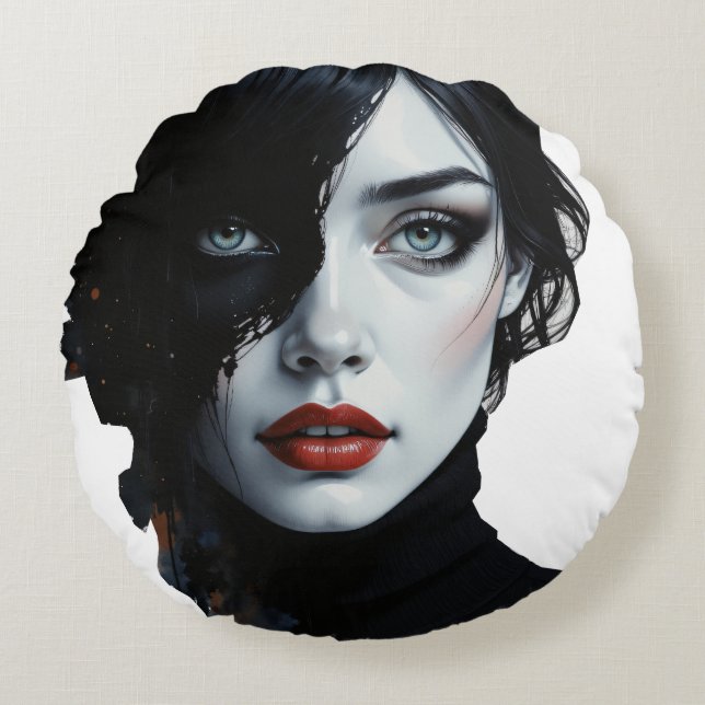 Almofada Redonda Meia-Noite - Retrato De Tinta-Splash (Frente)