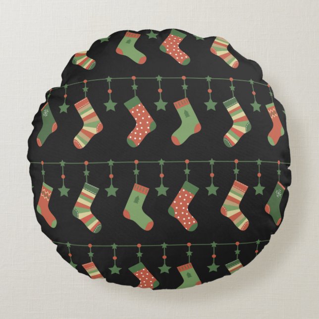 Almofada Redonda Meias natalinas festivas (Frente)