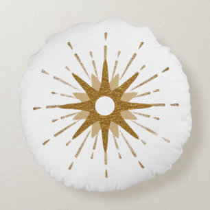 Almofada Redonda Meio século Modern Dourado e White Starburst