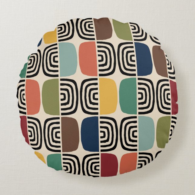 Almofada Redonda Meio século Moderna Era Atômica (Frente)