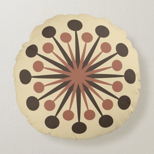 Almofada Redonda Meio século Starburst Brown Clay Dourado (Frente)