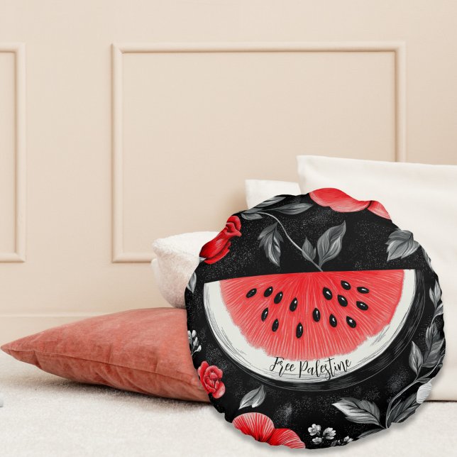 Almofada Redonda Melancia da Palestina Livre (Free Palestine Round Throw Pillow)
