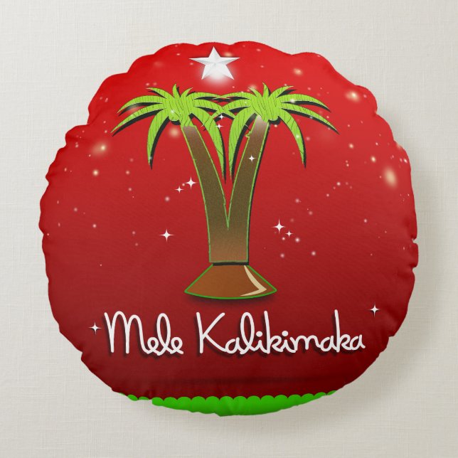 Almofada Redonda Mele Kalikimaka Palm Tree para Xmas (Frente)