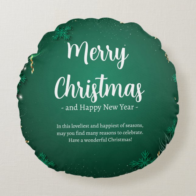 Almofada Redonda Melhor Dia de Natal Simples Verde e Branco (16") (Frente)