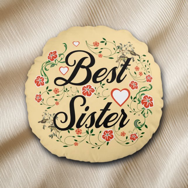 Almofada Redonda Melhor Irmã Elegante Design Floral (Criador carregado)