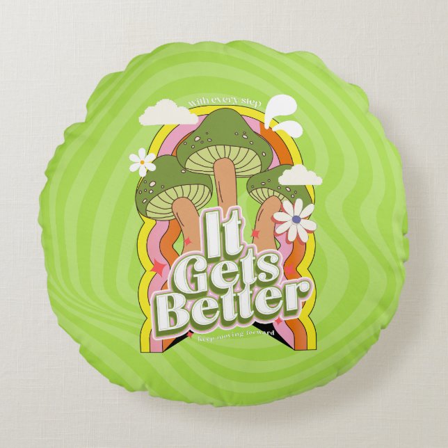 Almofada Redonda Melhora | Boas Vibes e Groovy se sentem personaliz (Frente)