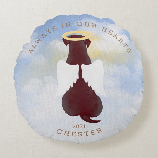 Almofada Redonda memorial anjo cães asas travesseiro redondo (Frente)