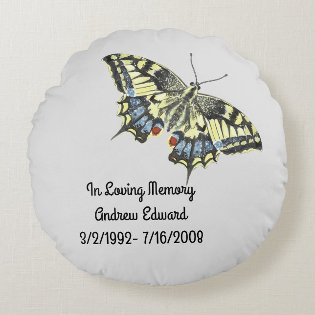 Almofada Redonda Memorial de Borboleta Personalizado (Frente)