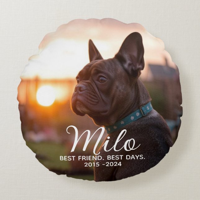 Almofada Redonda Memorial Personalizado para Cão (Frente)