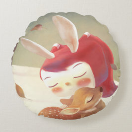 Almofada Redonda Menina Abraçando Veado