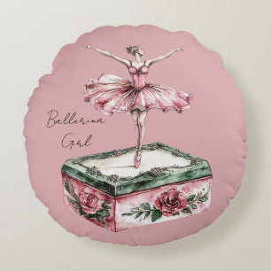 Almofada Redonda Menina Bailarina Rosa