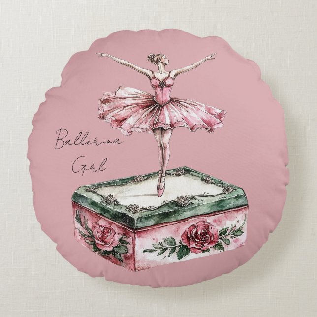 Almofada Redonda Menina Bailarina Rosa (Frente)