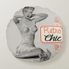 Almofada Redonda Menina de Pinup Chic Retro