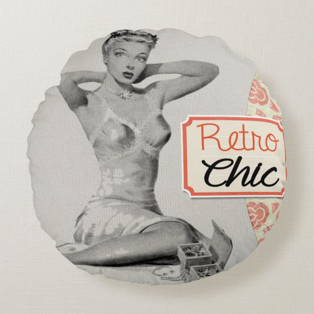 Almofada Redonda Menina de Pinup Chic Retro (Frente)