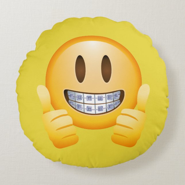 Almofada Redonda menina do emoji das cintas dos polegares com (Frente)