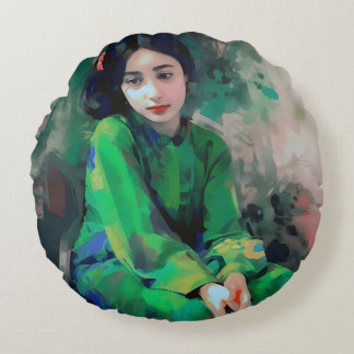 Almofada Redonda Menina em vestida verde