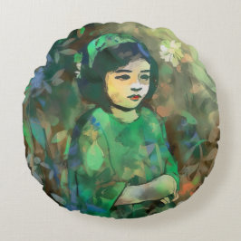 Almofada Redonda Menina em vestida verde
