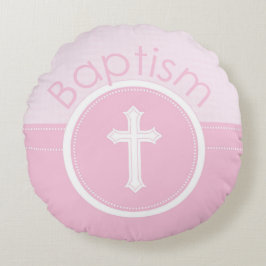 Almofada Redonda Menina rosa e personalizável, criança de Deus bati