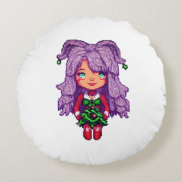 Almofada Redonda Menina roxa-branca