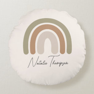 Almofada Redonda Meninas do arco-íris rosa-rosa, modernas, monogram