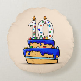 Almofada Redonda Menino 10º aniversário, 10 no Bolo Azul Doce