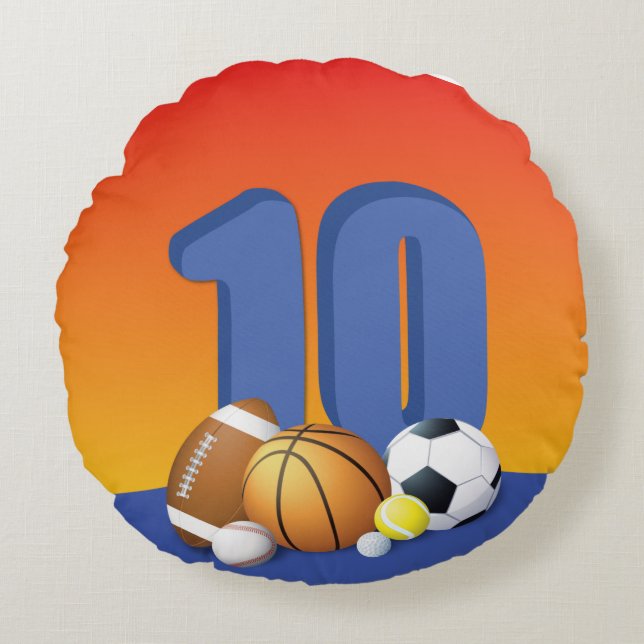 Almofada Redonda Menino 10º Aniversário do Esporte Balls (Frente)