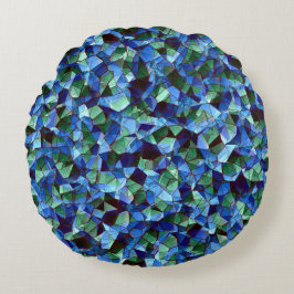 Almofada Redonda Mensagem de mosaico irregular verde e azul sobrepo