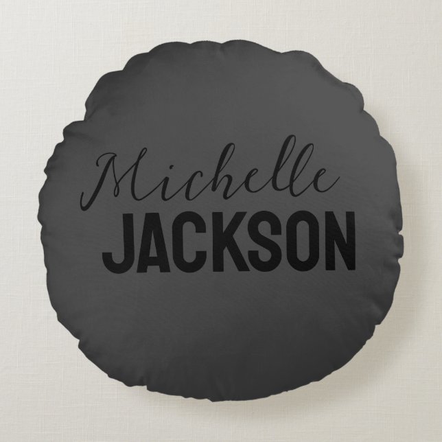 Almofada Redonda Mensagem Simples de Moderno Mínimo de Seu Nome (Frente)