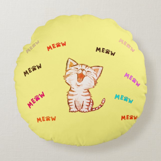 Almofada Redonda Meow Kitten Print  Round Pillow (Frente)