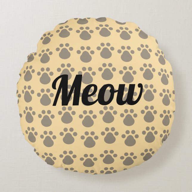 Almofada Redonda Meow, Paw Prints (Frente)