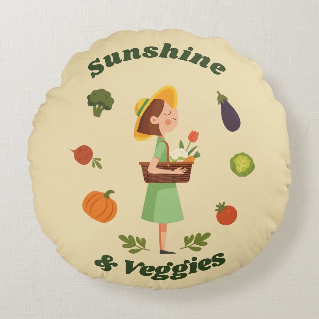 Almofada Redonda Mercado Personalizado dos Agricultores Sunshine e  (Frente)