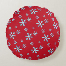 Almofada Redonda Merry Christmas Blue Snowflake Holiday Winter