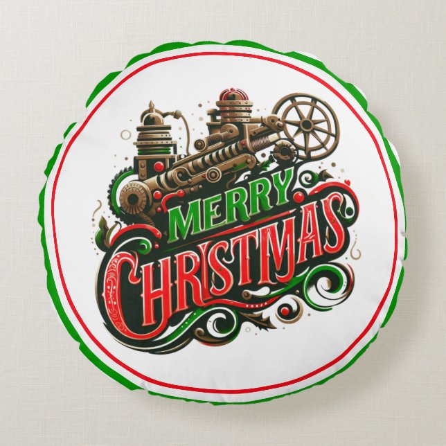 Almofada Redonda Merry Christmas steampunk (Frente)